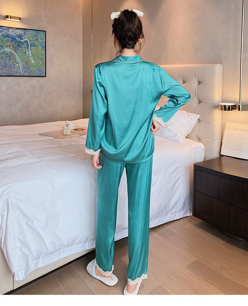 Set đồ ngủ màu trơn bằng lụa thoải mái xinh xắn cho nữ