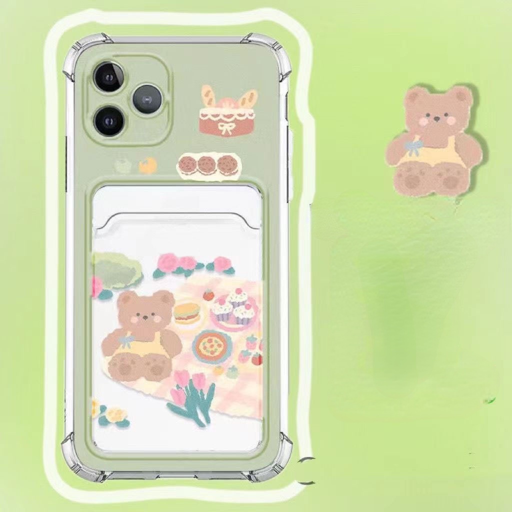 Ốp Điện Thoại Họa Tiết Gấu Có Ngăn Đựng Thẻ Cho iPhone 12 13 11 Pro Max X Xs Max Xr Rrfyv3