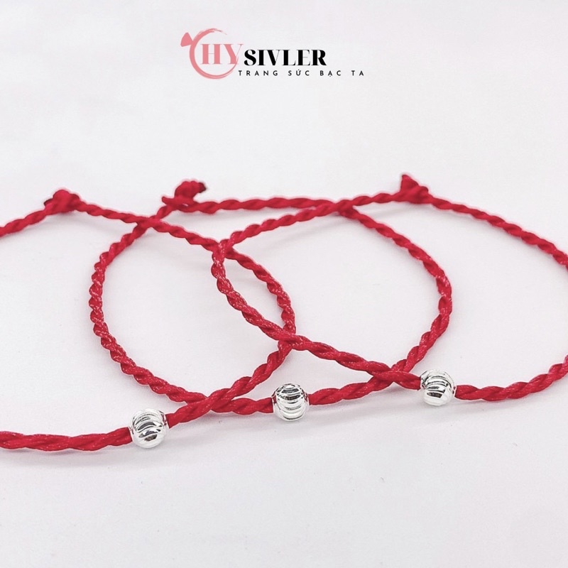 Vòng tay chỉ đỏ may mắn bi bạc 925 lắc tay nam nữ đeo được