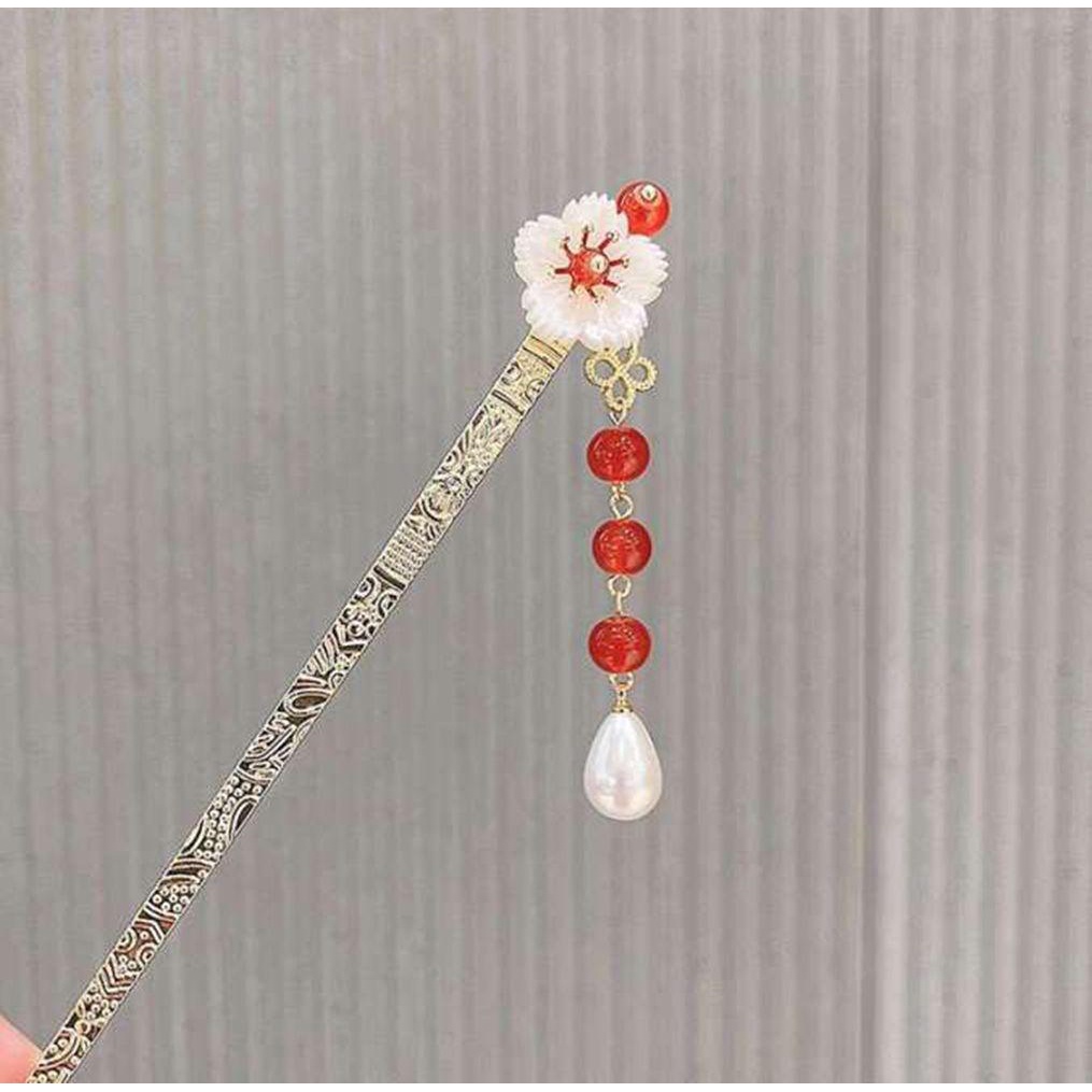 Trâm Cài Tóc Dáng Dài Đính Hoa Phối Tua Rua Phong Cách Hán Phục Sáng Tạo Cho Nữ