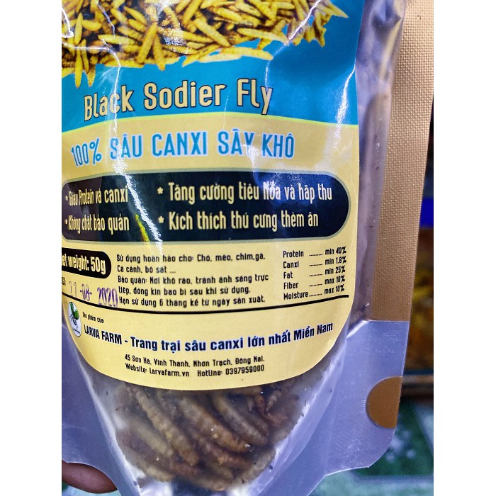 SÂU CANXI SẤY KHÔ CHO CÁ CHIM VÀ BÒ SÁT GÓI 65GRAM LARVA FOOD BLACK SODIER FLY