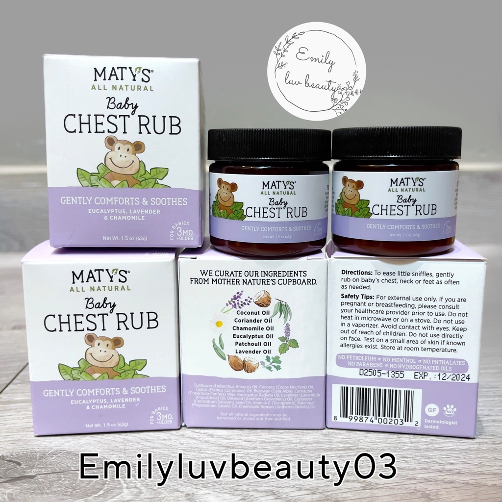Dầu bôi ấm ngực giảm ho Maty's cho bé 3M+ Mỹ