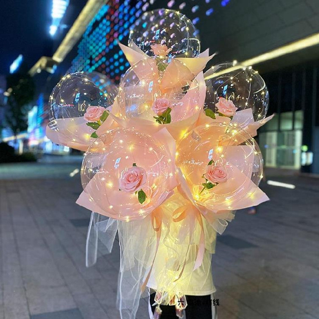 SEPTEMBER Valentine's Day Artificial Flower Mother's Day LED String Bobo Balloons Party Decoration Wedding Christmas Transparent DIY Glowing Luminous Balloon/Multicolor