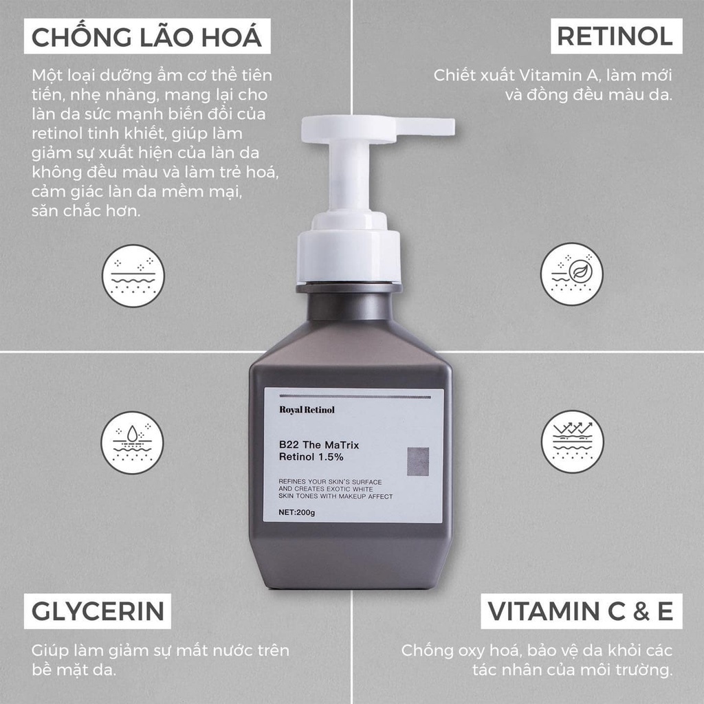 [Có Tem QR Hàng Chuẩn] Kem ủ trắng da Royal Retinol B22 Matrix Retinol 1.5% Hộp 200g