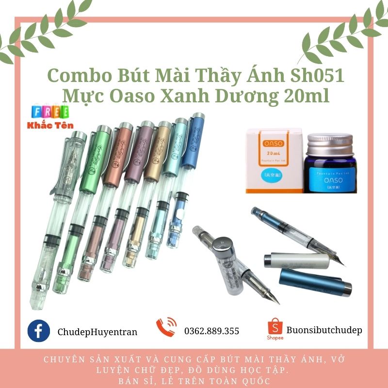 Bút Mài Thầy Ánh SH051 + Mực Oaso Xanh Dương 20ml