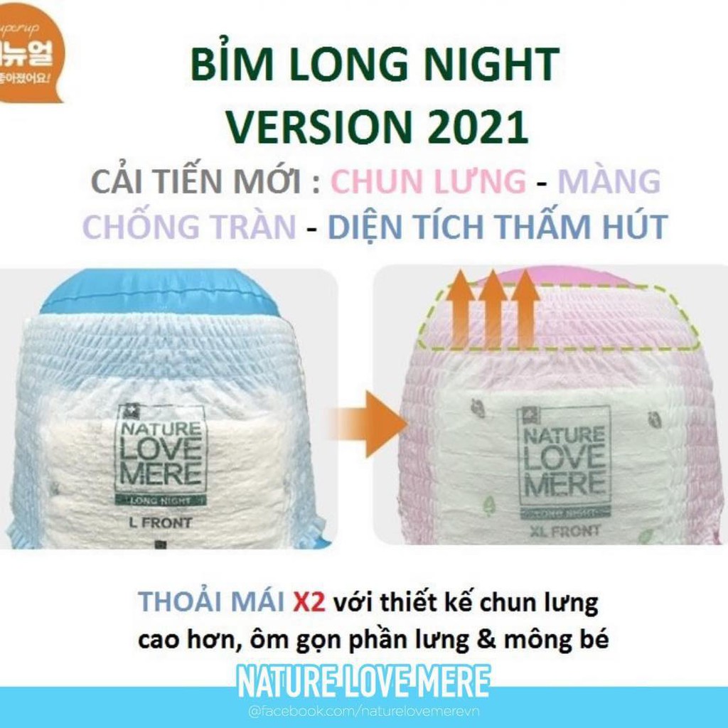 (MUA LÀ CÓ QUÀ) Bỉm quần đêm Nature Love Mere Long Night đủ size L22/ XL20/ XXL18 nội địa Hàn