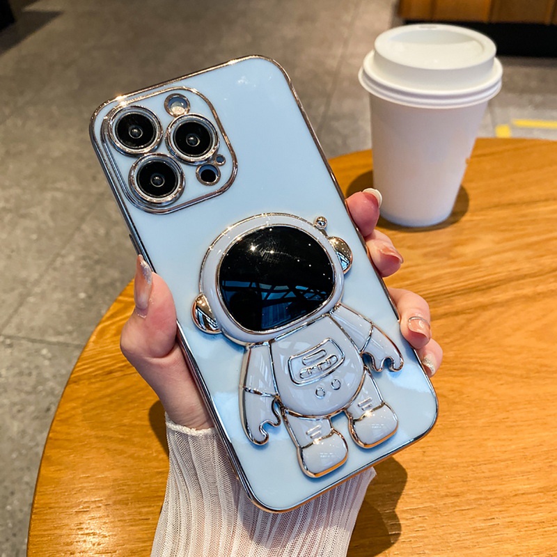 Ốp Điện Thoại Mềm Chống Sốc Có Giá Đỡ Hình Phi Hành Gia Cho iPhone 14 13 12 11 Pro Max XS XR X 8 7 Plus + SE 2020