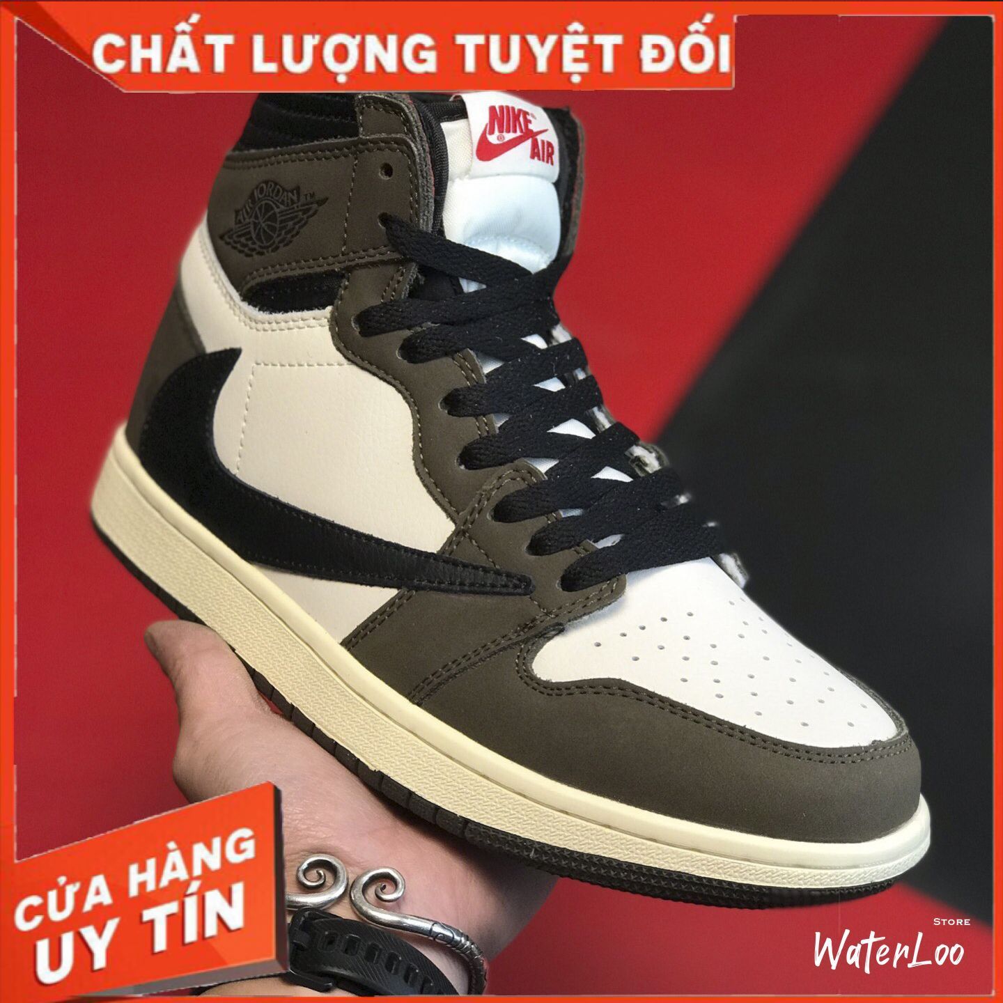 [FREESHIP+HỘP+QUÀ] Giày Thể Thao Sneakers Sneakers AIR JORDAN 1 Retro High Travis Scott Xám nâu | BigBuy360 - bigbuy360.vn
