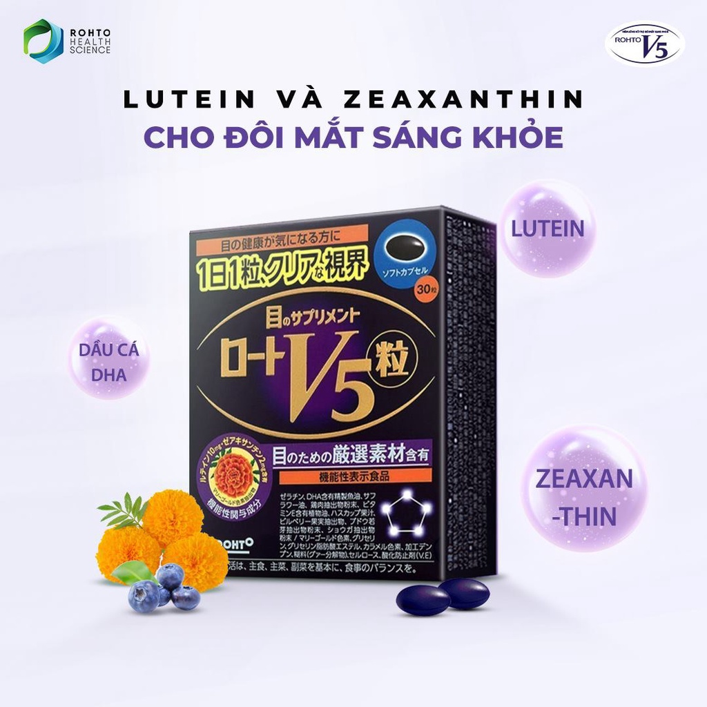 Viên uống bổ mắt Rohto Lutein V5 - BỔ SUNG LUTEIN VÀ ZEAXANTHIN - CHO ĐÔI MẮT SÁNG KHOẺ THEO THỜI GIAN