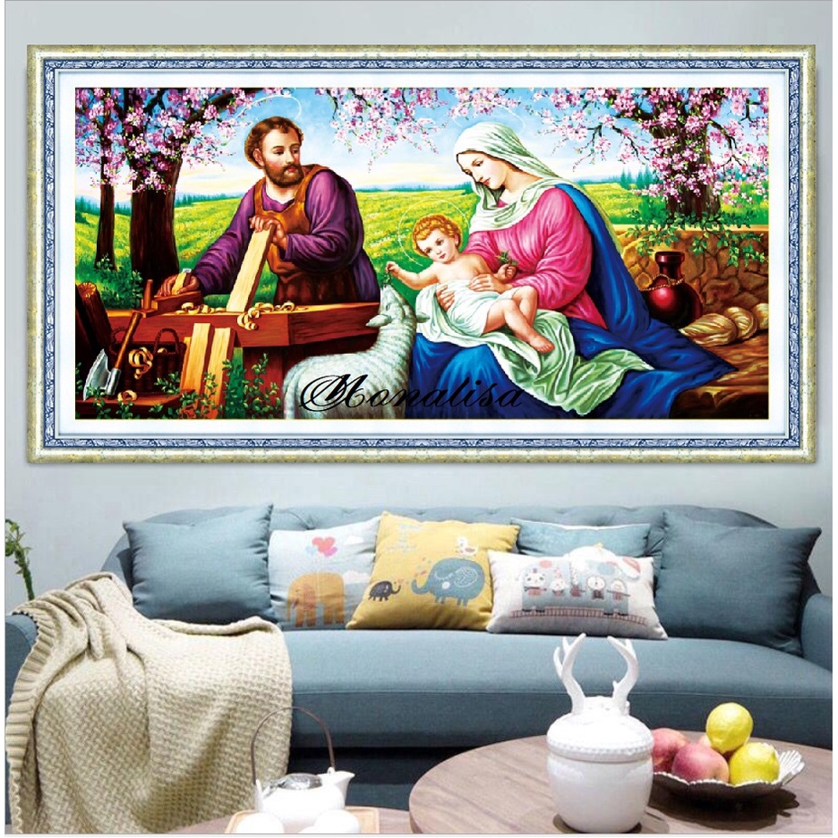 Tranh đính đá  Gia đình thánh gia chúa Y8328 ,Y8329 ; Tranh thêu MN0176, MN0177(120x65