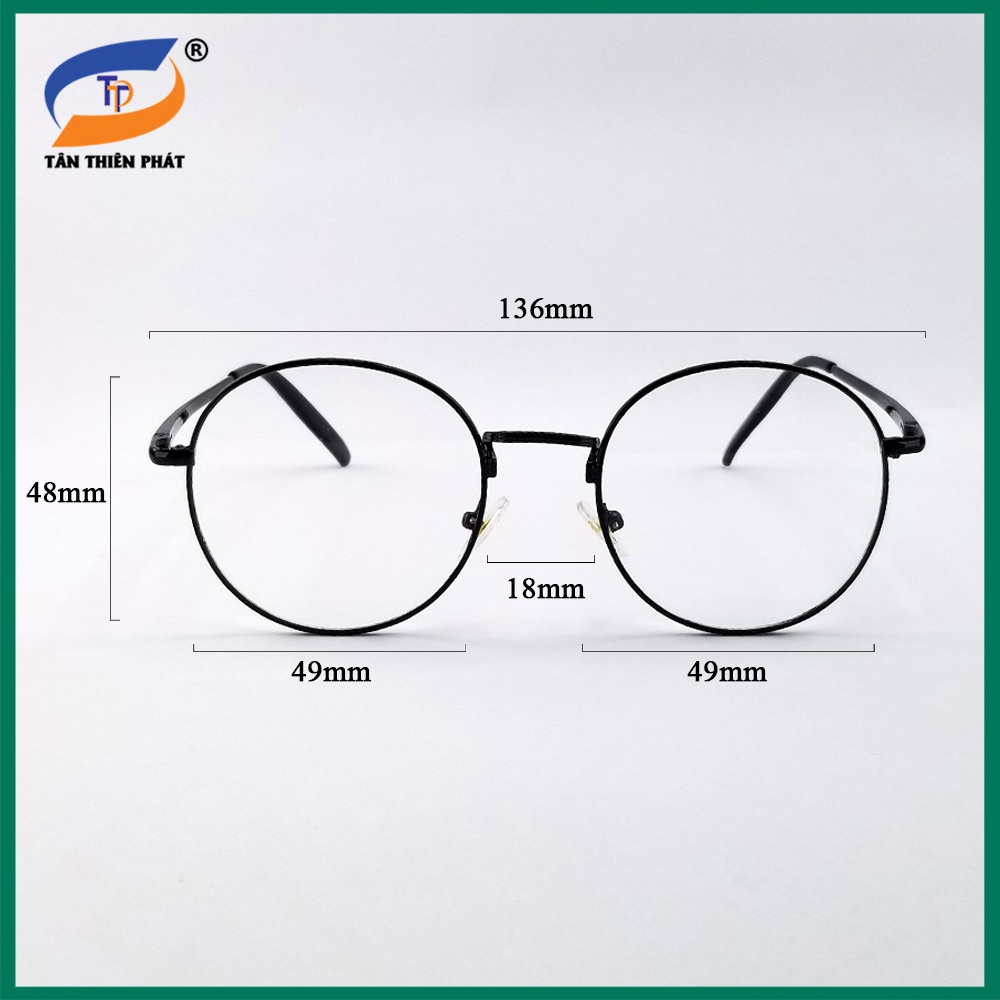 Gọng kính cận mắt tròn kim loại nam nữ màu xanh, vàng, bạc, đen 3126. Tròng kính giả cận 0 độ chống ánh sáng xanh, UV