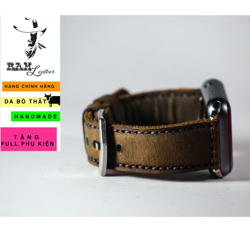 Dây Apple Watch , iWatch , iphone Watch da bò nâu đất kèm bundstrap chống mồ hôi RAM Leather b1