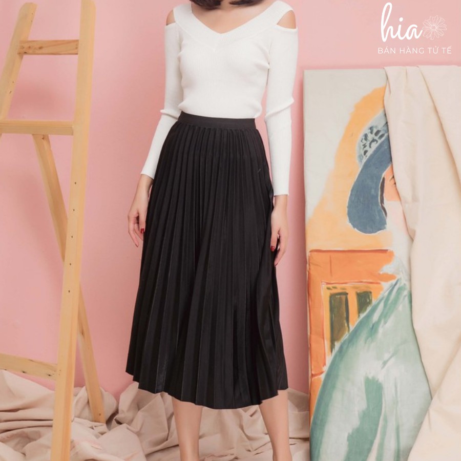 Chân váy xếp li trơn cạp chun dày dặn phối với mọi loại áo | BigBuy360 - bigbuy360.vn