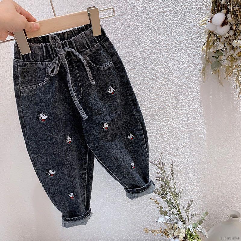 Quần Jeans Dài In Hình Chuột Mickey Cho Bé Gái Từ 1-8 Tuổi