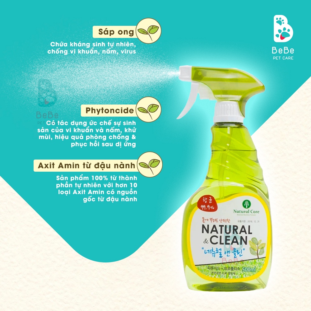 Xịt Khử Mùi Diệt Khuẩn NATURAL CLEAN 500ML