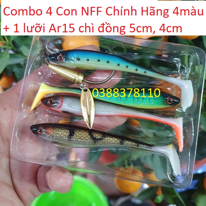 Combo 4 Con Mồi Câu Cá NFF Chính Hãng 4 Màu + 1 Lưỡi Ar15 Chì Đồng 5cm, 4cm