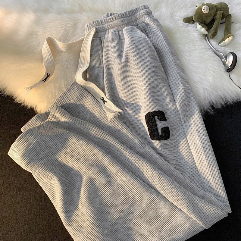 Quần xuông ống rộng Chữ C phối dây rút bản to cạp cao Unisex đủ màu