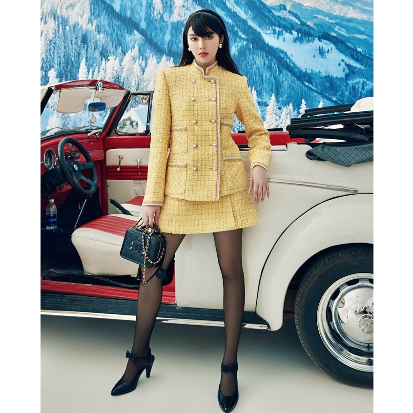 Set áo dạ tweed golden và chân váy HUONG BOUTIQUE HBVEST167