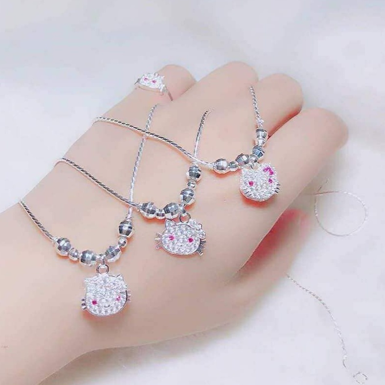 Dây chuyền bạc mèo kit tty dễ thương bé gái,Vòng cổ bạc thật cho bé dây to dầy dặn,Vàng bạc an chi