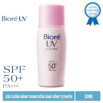 Sữa chống nắng Biore UV Bright Milk SPF50+/PA+++ 30ml dưỡng da sáng hồng tự nhiên - mỹ phẩm MINH HÀ cosmetics