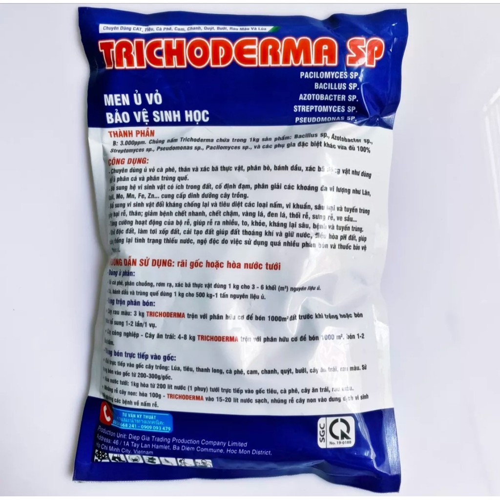 TRICHODERMA SP, Men Ủ Hữu Cơ là một loại nấm đối kháng có khả năng kiểm soát tất cả các loại nấm gây bệnh gói 1kg