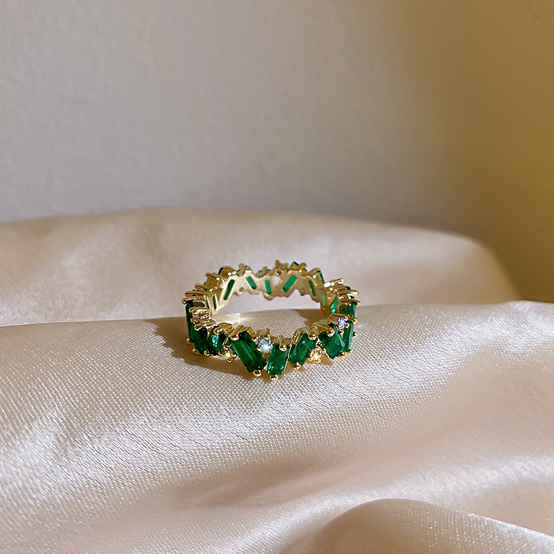 Mới Nhẫn Đính Hôn Đính Đá Zircon Màu Xanh Lá Cây AAA