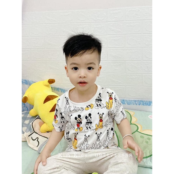 Áo thun bé trai Combo 3 áo phông cộc tay cổ tròn chất cotton 4 chiều mềm mịn thấm hút tốt hình mickey JIMADO E2.002.6