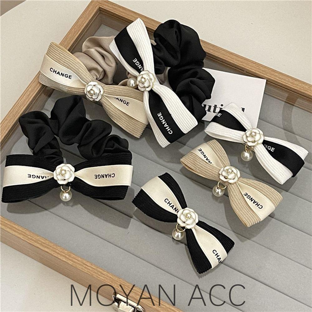 AROMA Kẹp Tóc Đính Nơ In Chữ Và Hoa Màu Trắng Đen Dễ Thương Cho Bé Gái