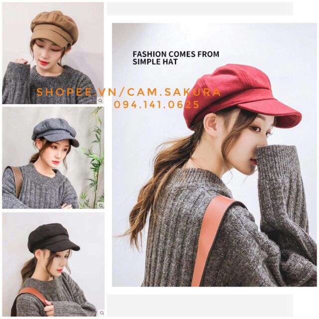 Mũ nón beret phớt dạ Newsboy style trơn