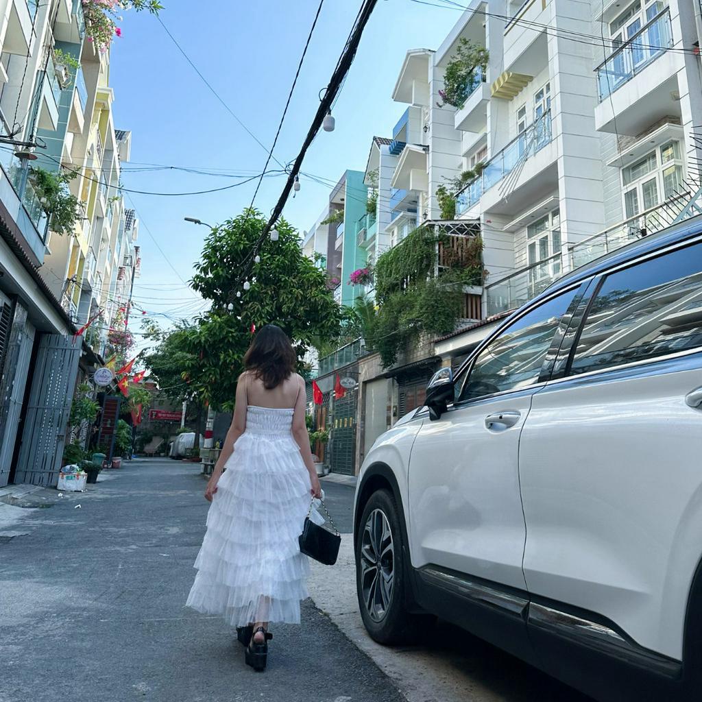 Váy Maxi Tầng Lưới tiểu thư voan tơ 2 dây Có Mút Ngực - đầm Nữ trễ vai công chúa phong cách ulzzang hàn quốc G5