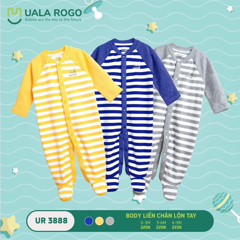 Bodysuit chùm chân cho bé Ualarogo 0-9 tháng liền thân cotton nỉ giữ ấm co giãn thấm hút tốt 3888