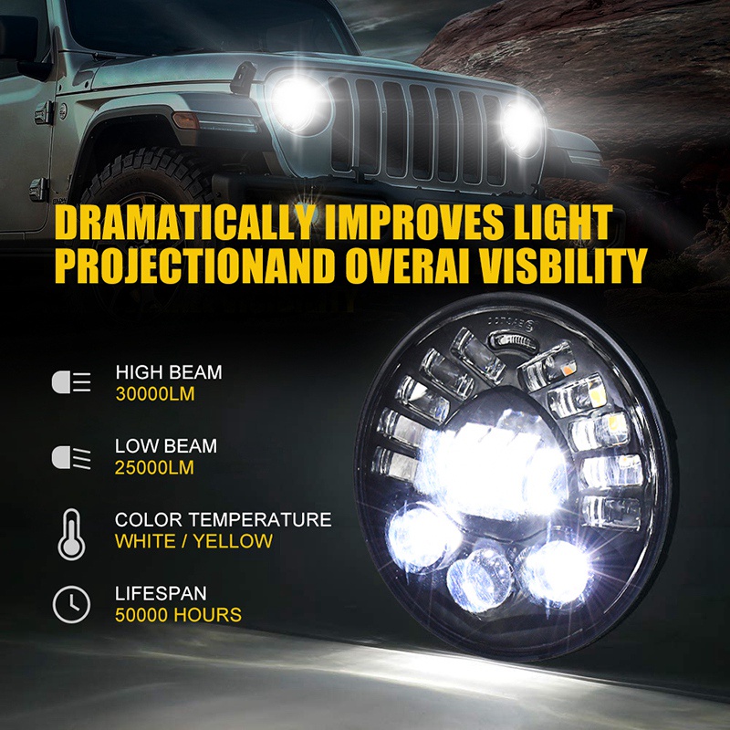 Đèn pha Led hình tròn 7 Inch 300w cho e Wrangler Cj Tj