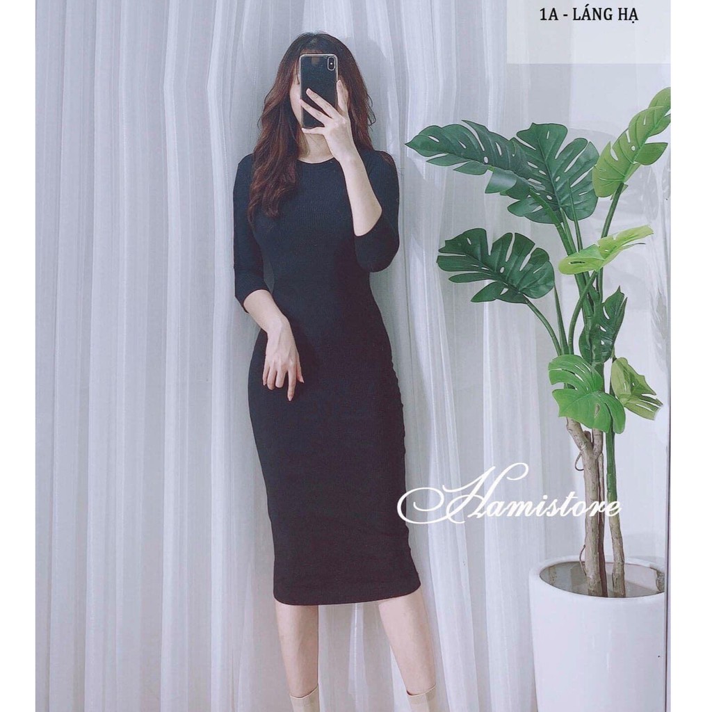 Đầm body nữ Shynstores - đầm body len tăm tay lỡ dáng dài freeship