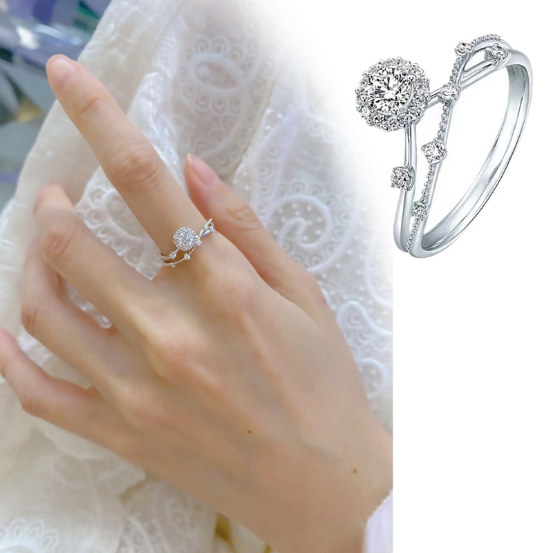 Nhẫn Cưới Bạc Đính Đá Kim Cương Moissanite Cho Nữ