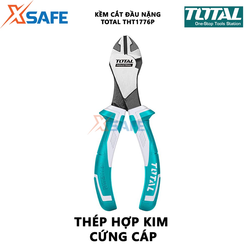 Kềm cắt đầu nặng TOTAL THT1776P kìm cắt Size 7&quot;/ 180mm, Đầu kềm cắt được đánh bóng và chống gỉ, Tay cầm hai màu cắt