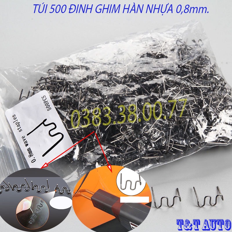 Túi 500 đinh ghim hàn nhựa hình chữ S chất lượng bằng thép không gỉ kích thước 0,8mm.