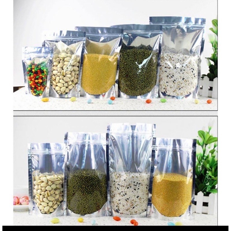 1kg túi zip đáy đứng 1 mặt trong 1 mặt bạc