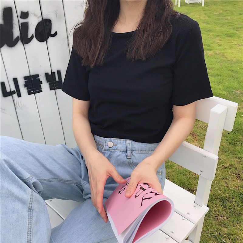 SUXI Áo Thun Tay Ngắn Cổ Tròn Màu Sắc Đơn Giản Dễ Phối Đồ Hợp Thời Trang Hè