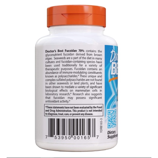 Doctor's Best Fucoidan 70% Viên uống hỗ trợ điều trị U N G T H Ư hiệu quả 60 viên