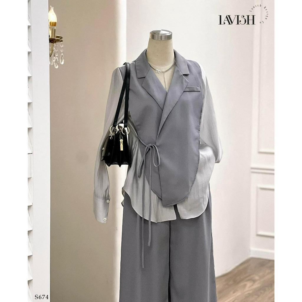 [Big size 55-100kg] Set áo blazer thời trang phối sơ mi kèm quân suông rộng phong cách Hàn Quốc