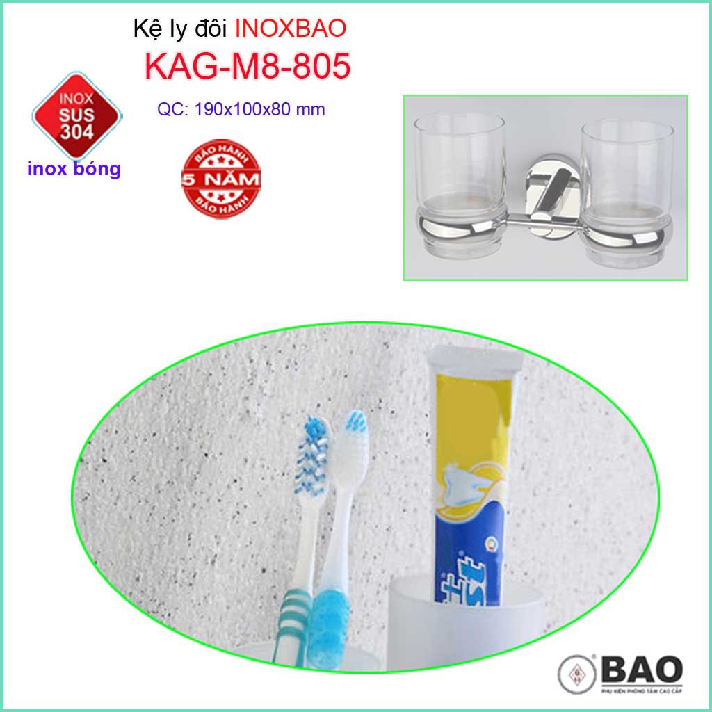 Kệ ly đôi Inox Bảo KAG-M8-805, giá 2 ly bàn chải đánh răng SUS304 dập khuôn cao cấp siêu bền thiết kế tuyệt đẹp tiện dụn