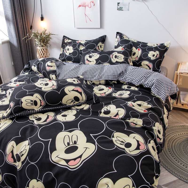 Chăn ga gối Emmibedding chất liệu cotton poly họa tiết mickey đen đáng yêu đủ size miễn phí bo chun