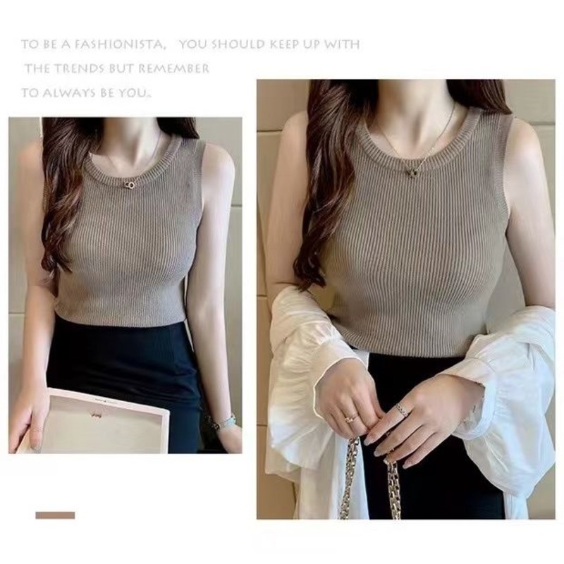 Áo Yếm Dệt Kim Không Tay 157312 Áo Thun Nữ Tay Ngắn Cổ Tròn Thời Trang Quyến Rũ