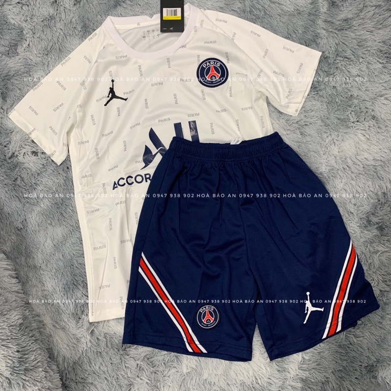 Bộ quần áo đá banh clb pari/psg màu trắng full chữ hàng cao cấp 2023