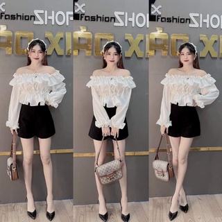 Áo sơ mi bèo trễ vai thảo xinh