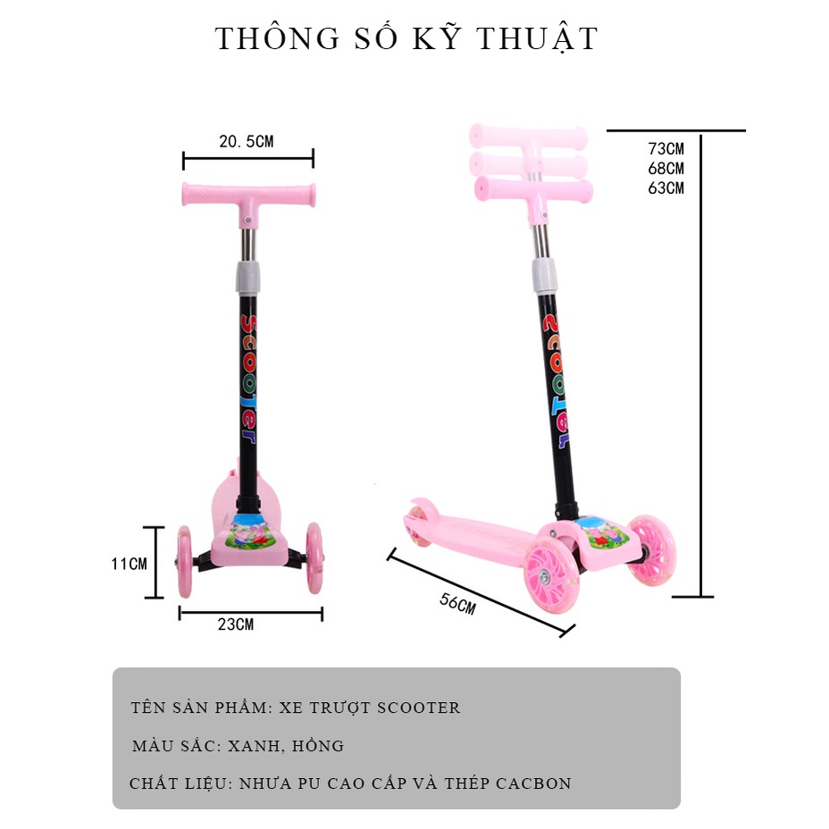 Xe Scooter, scooter cho bé từ 3 - 8 tuổi tải trọng lớn thiết kế màu sắc độc đáo cho bé