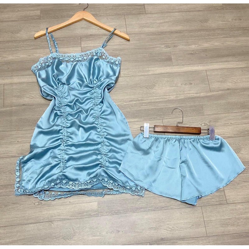 Đầm Ngủ 2 Dây Satin Phối Ren