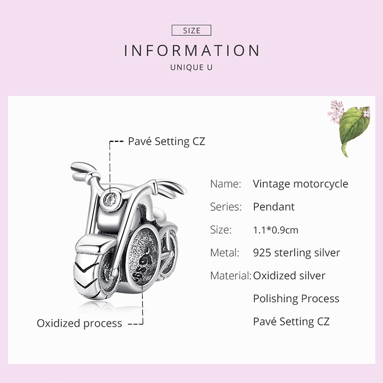 Mặt phụ kiện Bamoer Bsc533 bạc 925 hình xe moto làm vòng tay diy/quà tặng