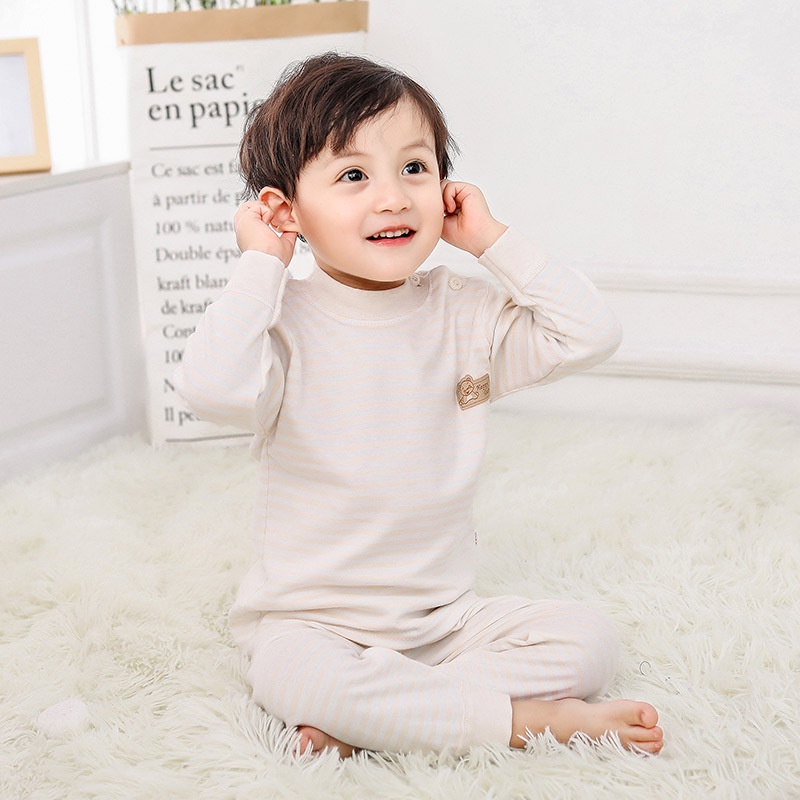 Set đồ ngủ tay dài chất liệu cotton giữ ấm màu sắc thời trang thu đông cho bé 80-130cm