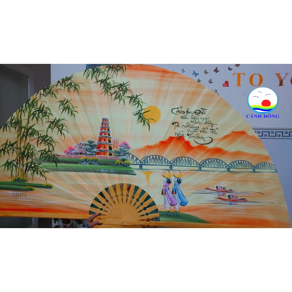 Quạt treo tường trang trí phong thủy size lớn 1m5 nghệ nhân vẽ tay thư pháp Việt Nam độc đáo nhiều màu chọn lựa